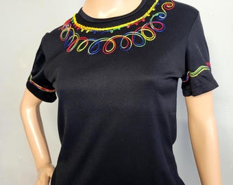 vtg 70s Squiggle Embroidered Blouse, Kmart nylon t-shirt