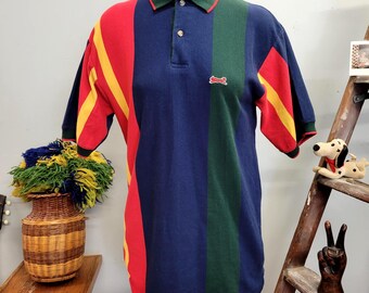 Vintage 70s Le Tigre Polo Shirt: Striped Color Block, Large