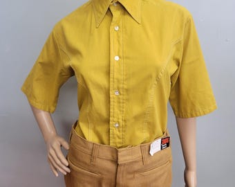vtg 60s McGregor Dagger Collar Oxford, Mustard Yellow Rockabilly Mod