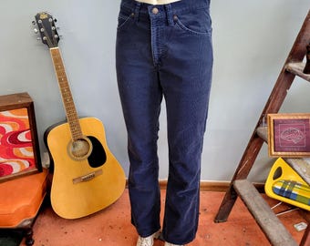 vtg 70s Levi's Blue Corduroy Flare Jeans: Petite Bell Bottoms