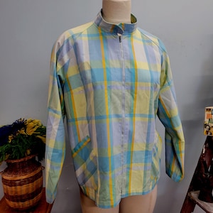 vtg 50s Pastel Plaid Zip-Up Shirt, Glenbrooke Patchwork Spring Jacket