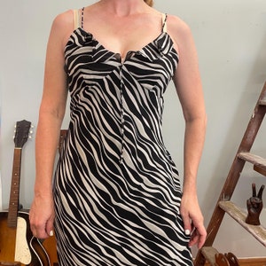 vtg 90s FLOWY ZEBRA SLIP dress // vintage y2k Express animal print silky chiffon spaghetti strap animal patterned party tank dress sexy date