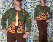 Vintage 1960 39 s Homemade PATCHWORK Quilted FOLK Art LEAF Pattern Americana Jacket