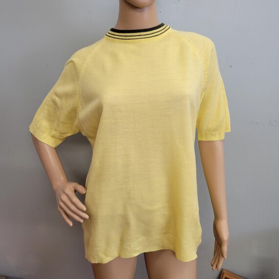 Vintage 70s Knit Tee, Yellow Ringer Top, Towncraf… - image 4