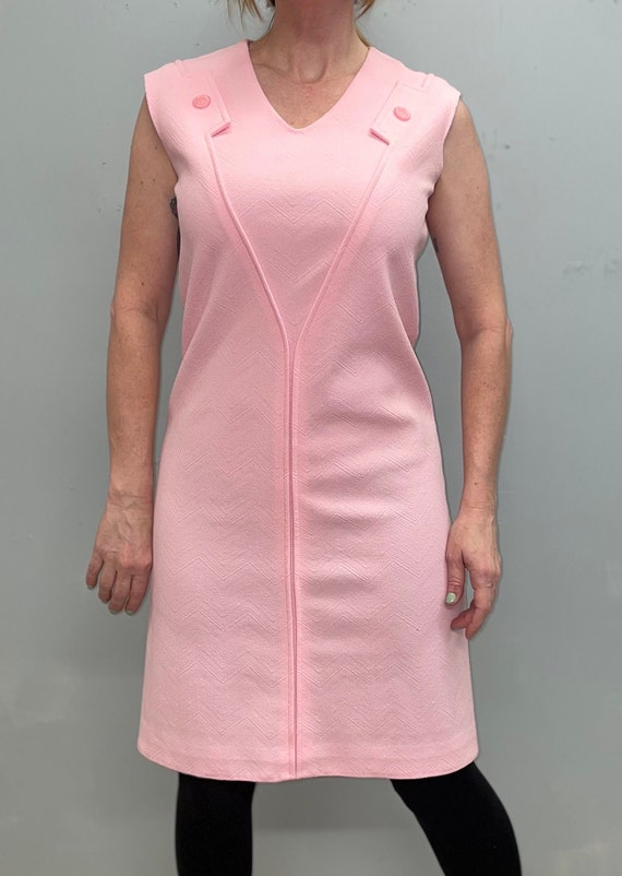 vtg 60s PINK MOD MINI Dress retro go go shift dre… - image 9