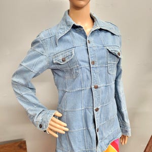 vtg 70s Denim Patchwork Jacket, Window Pane Jean Jacket