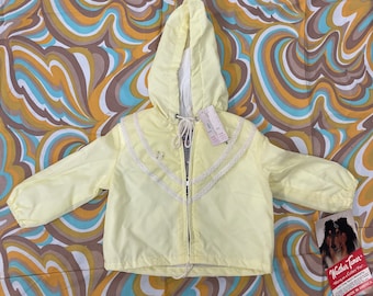 Veste coupe-vent jaune pastel vintage des années 70, taille 12 mois, veste pour bébé enfant en bas âge, neuve avec étiquettes, veste à capuche printanière légère