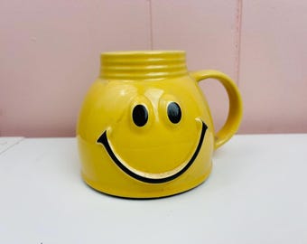 Taza vintage de los años 70 con carita feliz, taza de viaje antiderrame.