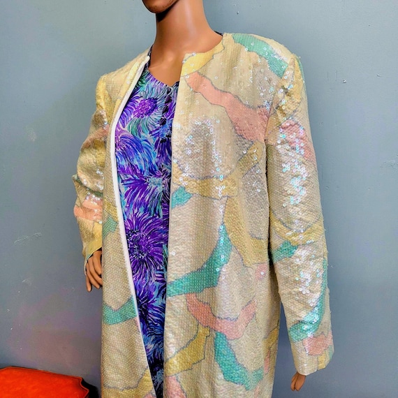 vtg 80s Dynasty Sequin Silk Jacket, Boutique Glitter Beaded Glam