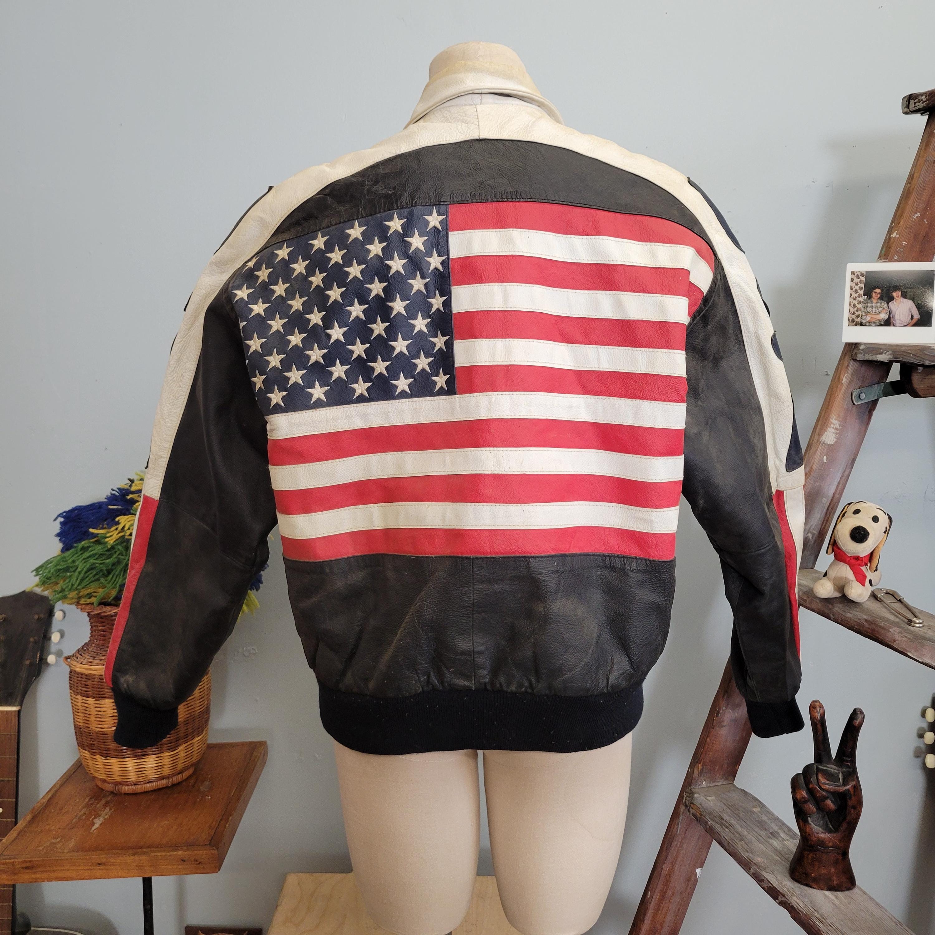 Vintage Leather Jacket American Flag - Etsy