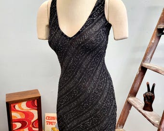 Vestido vintage de malla metálica transparente sexy de los años 90: Jessica McClintock, pequeño, brillante, para cóctel, boda, invitado.