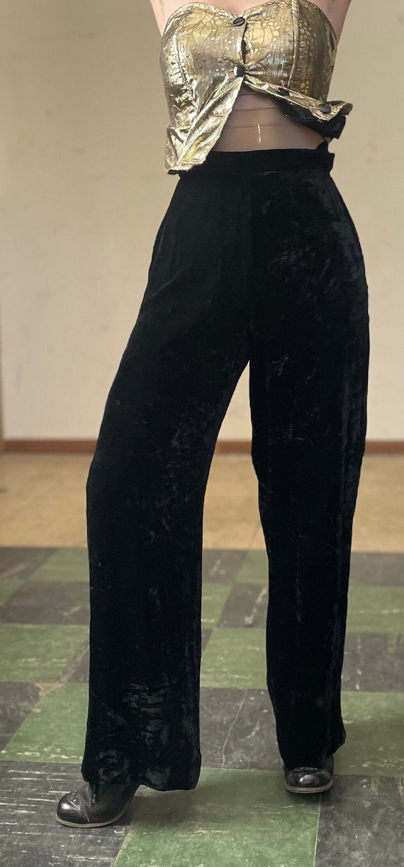 Vintage 90s Rena Rowan Velvet Pants / Black Velve… - image 1