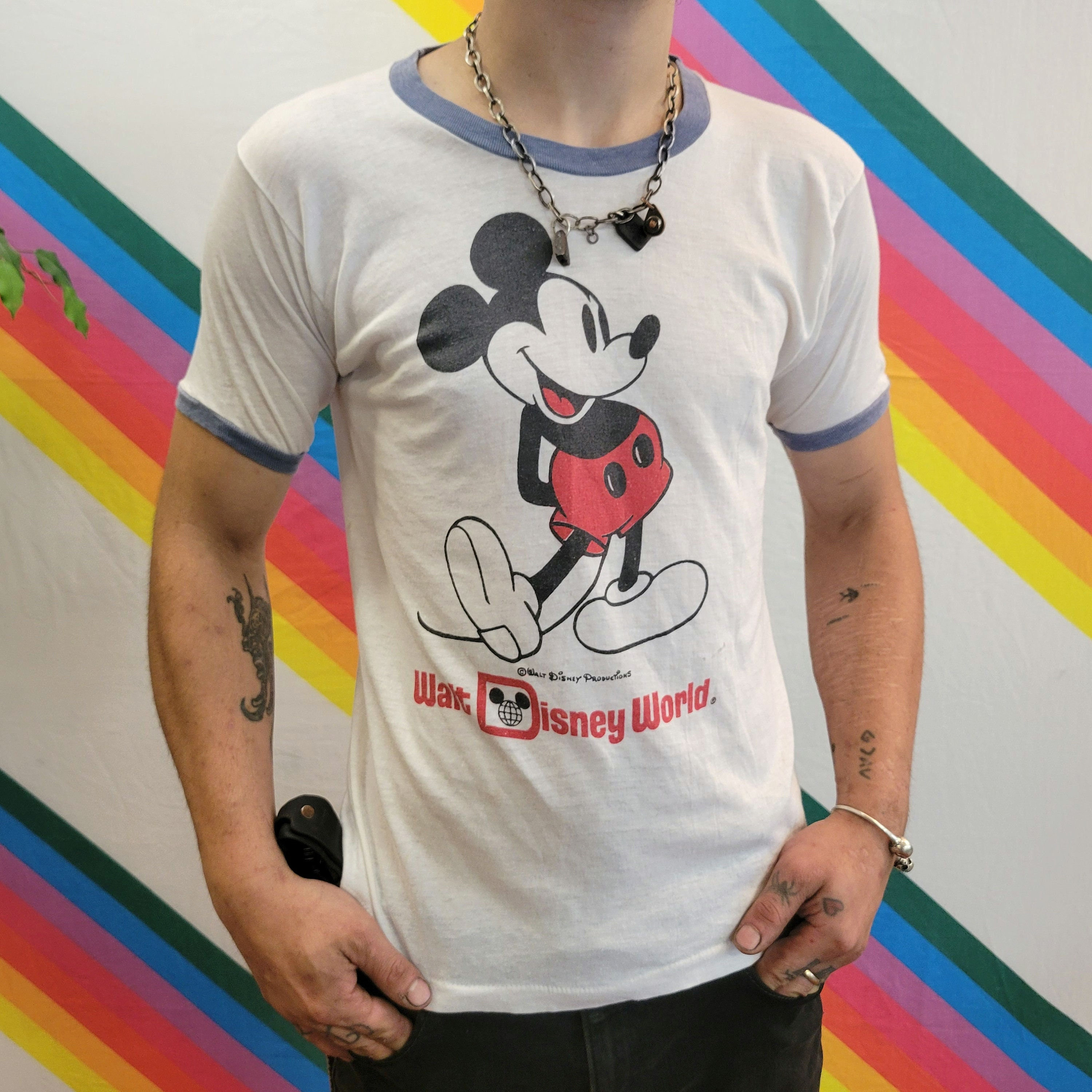 Vtg 80s MICKEY MOUSE SHIRT // Vintage Disney World Ringer Tee