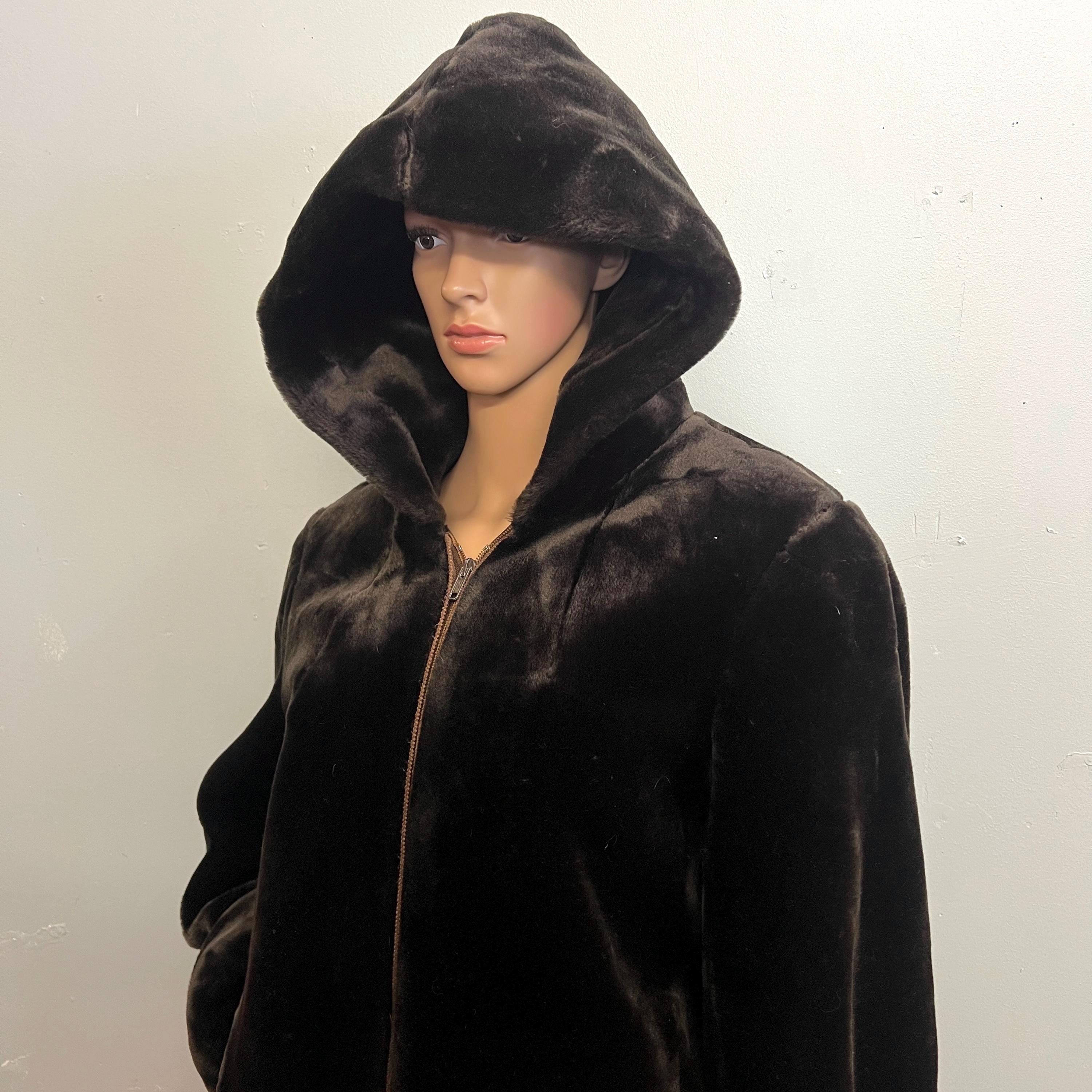 Vtg 60s HOODED Faux FUR JACKET : Vintage Saxton Hall Coat Large