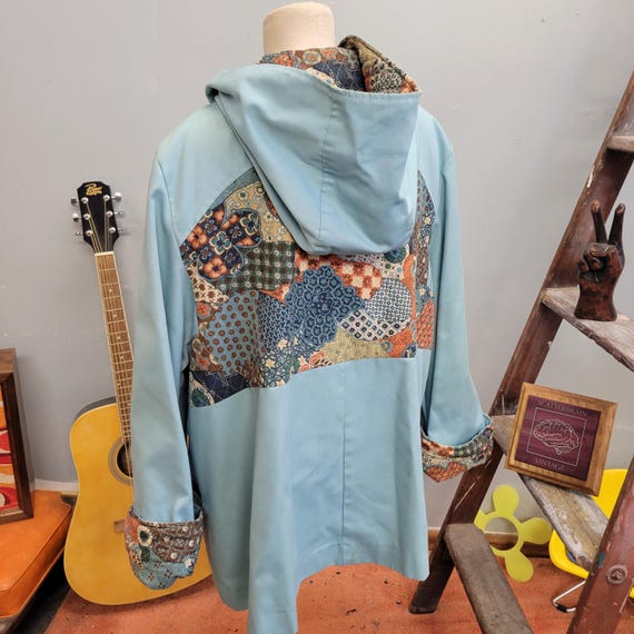Vintage 70s Patchwork Hooded Jacket: Roamans Flor… - image 4