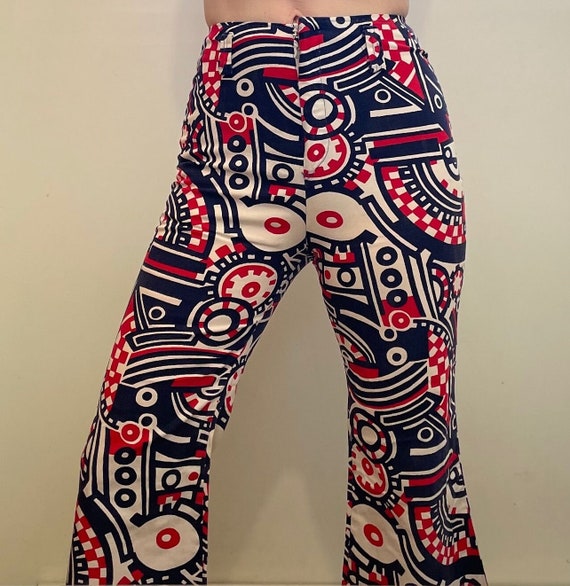 Vintage 60s Op Art Flare Pants / Psychedelic Abstract Print Bell