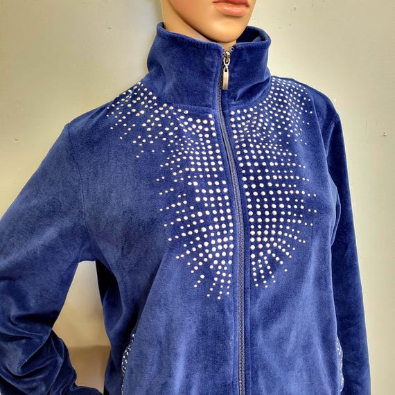 Vintage Y2K Velour Rhinestone Zip-Up: Mirror Image, Size Large