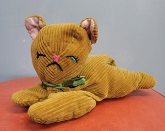 Vtg 70s CORDUROY STUFFED CAT : vintage toy stuffed animal