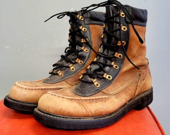 Vintage 70s Distressed Leather Work Boots: Men's Size 10.5