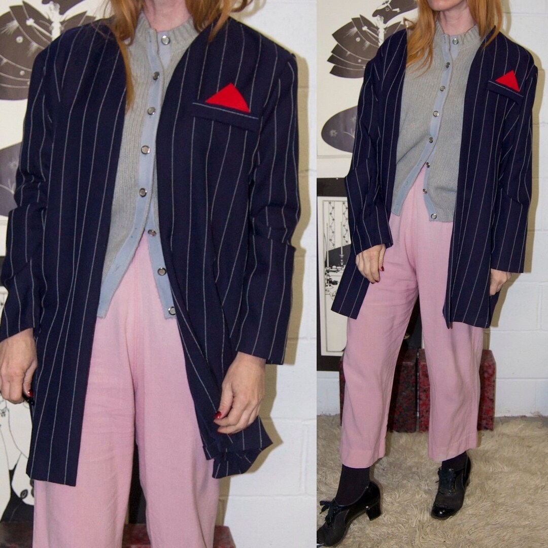 Vintage 1980s Oversized Blazer // 80s Striped Blazer // 80s Shoulder