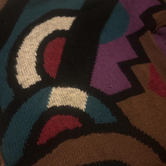 vtg 80s ABSTRACT Pattern Zig Zag LONG SWEATER Wit… - image 2