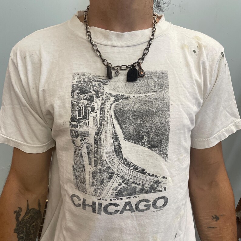 Vtg 80s CHICAGO DISTRESSED TEE // Vintage Messy Tshirt Stains Punk