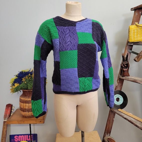 Vintage 90s Eagles Eye Patchwork Sweater: Geometr… - image 3