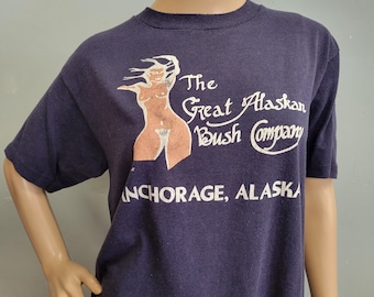 vtg 70s Great ALASKAN BUSH Shirt, vintage Jerzees by Russell funny faded tee