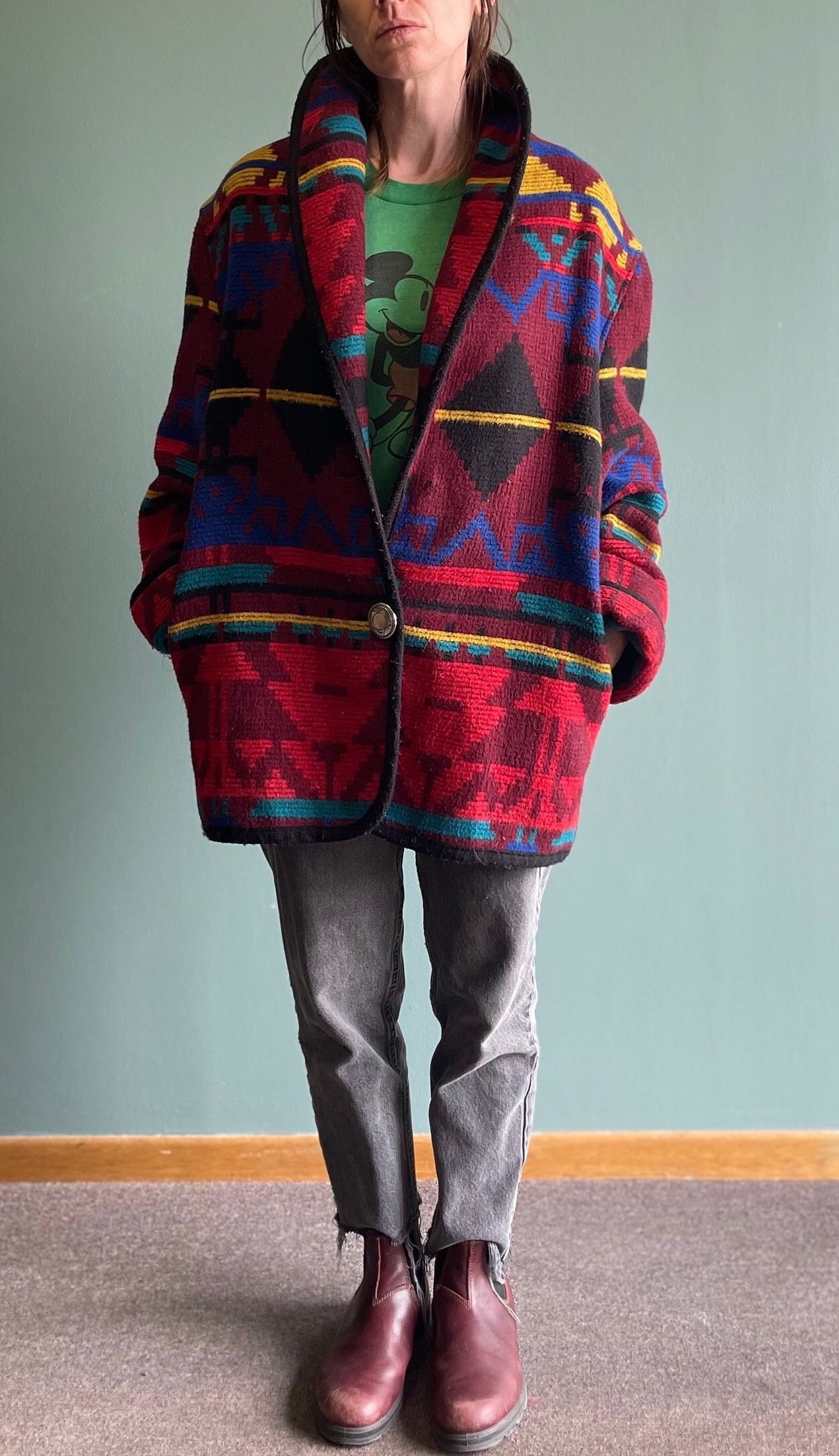 Vintage 80s Southwestern Coat / Red Southwestern Print