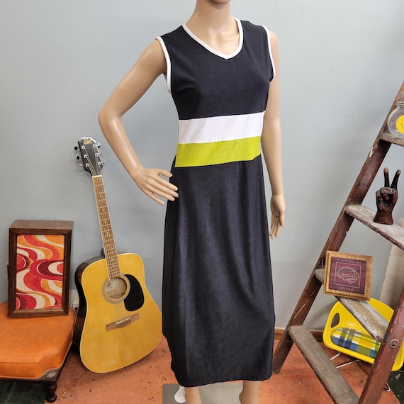 90s Deadstock Colorblock Tank Dress: Vintage StarWear Neon Green Jersey