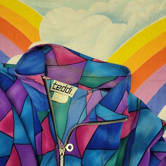 Vintage 80s Stained Glass Psychedelic Windbreaker… - image 3