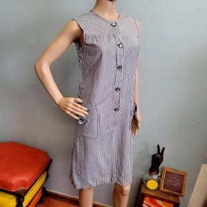 vtg 60s Pinstripe Tank Dress With Pockets!!  Fall Layering Dress