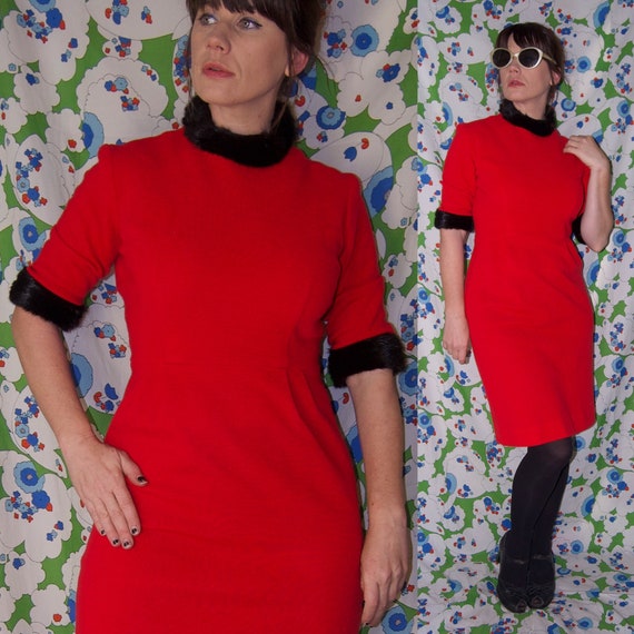 Vintage 1940's/50's FUR Trimmed RED WOOL Judy Sue