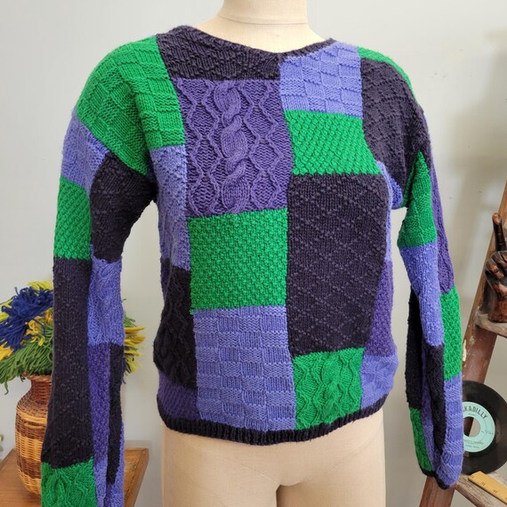 Vintage 90s Eagles Eye Patchwork Sweater: Geometr… - image 2