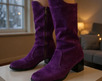 VTG 60s Asymetryczne Fioletowe Zamszowe Buty, Rozmiar 9 Włoskie Platformy