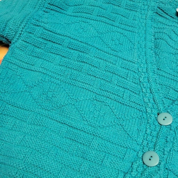 Vintage 90s Teal Cardigan // Teal Cropped Sweater… - image 2