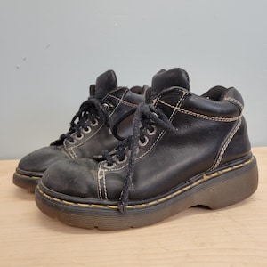 Vintage 90s Dr. Martens Platform Boots: Black Leather Chunky Ankle Boots, Size 5
