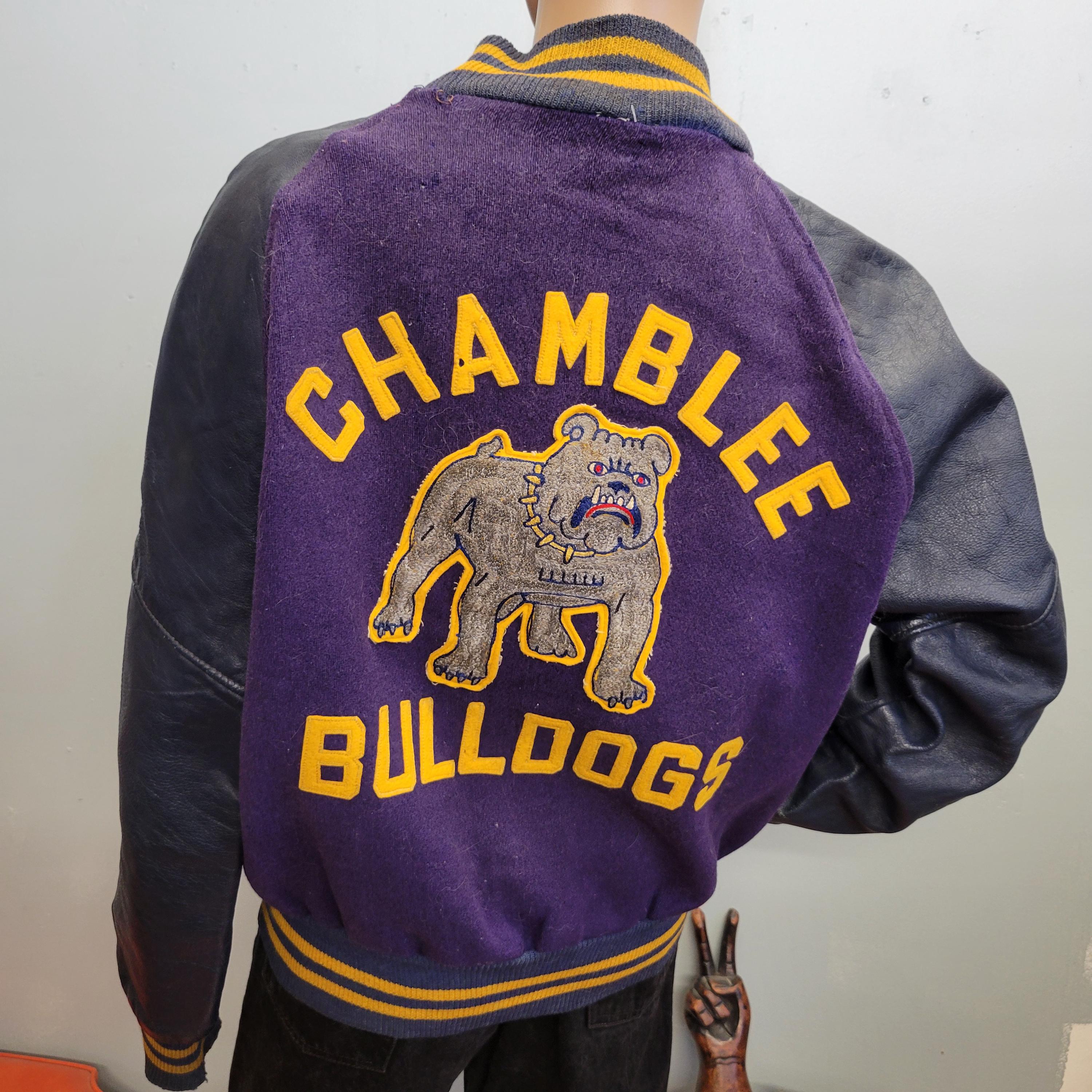 ジャケット・アウター 40s Vintage Campus Stadium Jumper Vtg 1940s 50s Chainstitch BULLDOG JACKET : Vintage Purple Leather