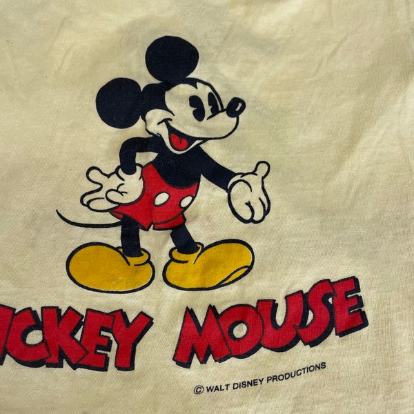 Vintage 70s mickey mouse double sided yellow kids unisex shirt size 3 T front and back print old school mickey animation cartoon graphic tee