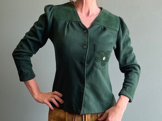 Vintage 70s Suede Patchwork Blazer: Green Flower … - image 2