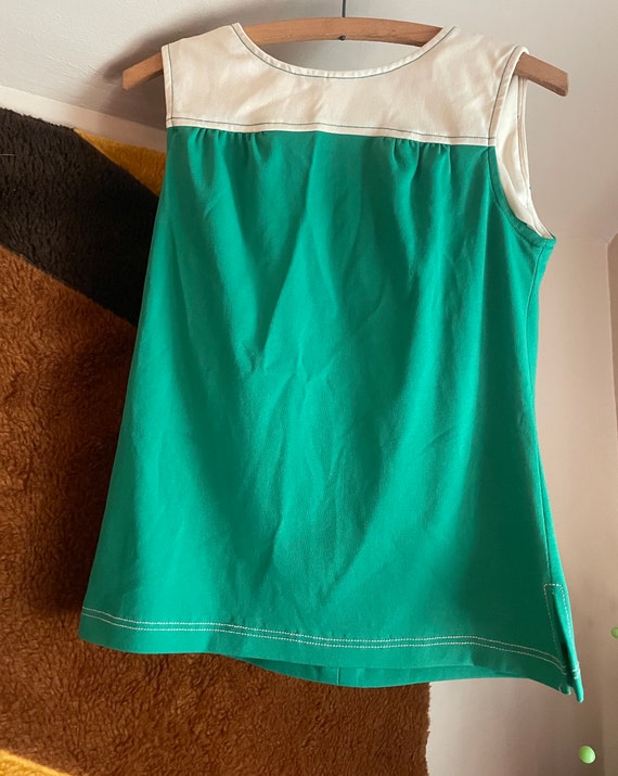 vtg 3 piece mod pantsuit ~ green & white two tone… - image 5