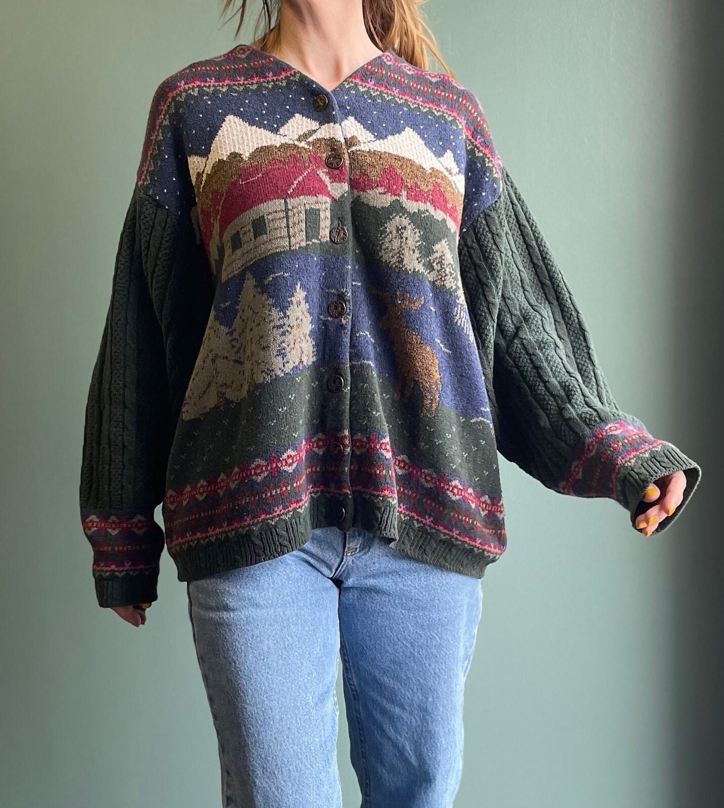 Vintage 80s Mountain Scene Cardigan Northern Treasures Sweater