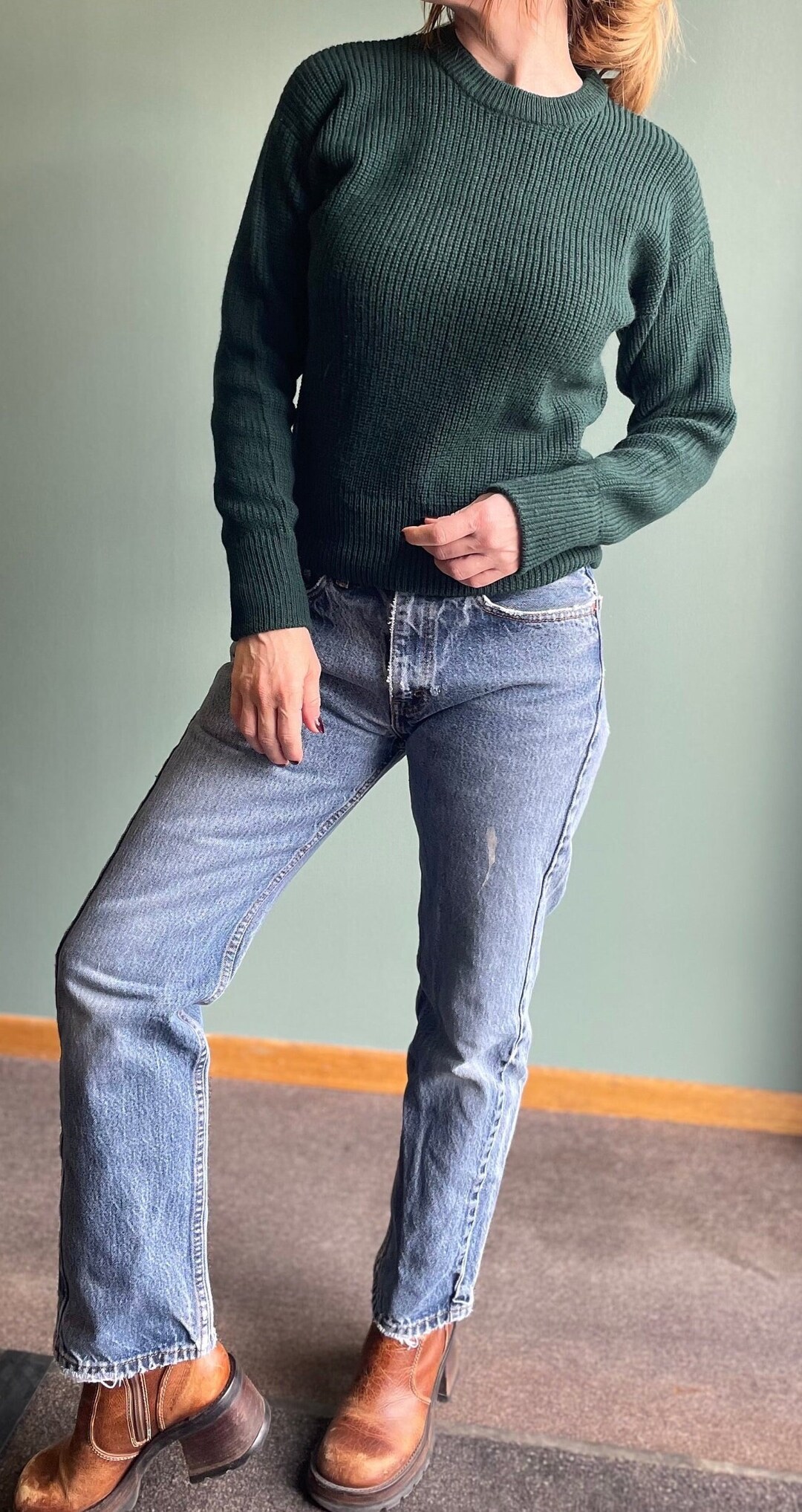 Deadstock Vintage Oilily Jacquard Wool Green Sweater Adults