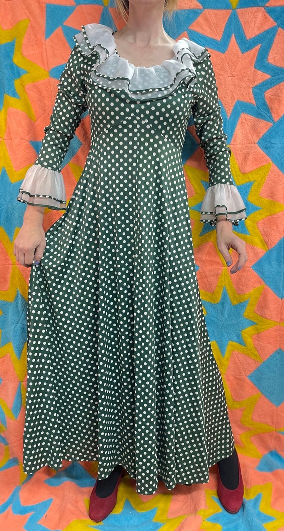 vintage 1970s Green Polka Dot MAXI DRESS // Chiff… - image 6