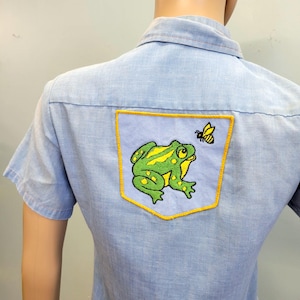 vtg 70s Embroidered Chambray Shirt – Towncraft Frog Giraffe Patchwork