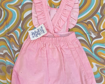 vtg 80s pink corduroy 2T pinafore dress ruffle bib collar pastel baby dress millenial pink ribbed birthday party dress girls toddler new tag