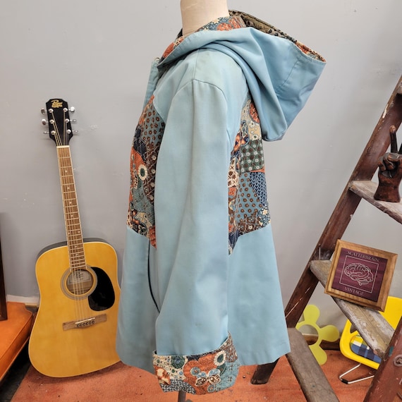 Vintage 70s Patchwork Hooded Jacket: Roamans Flor… - image 6