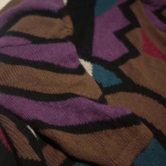 vtg 80s ABSTRACT Pattern Zig Zag LONG SWEATER Wit… - image 3