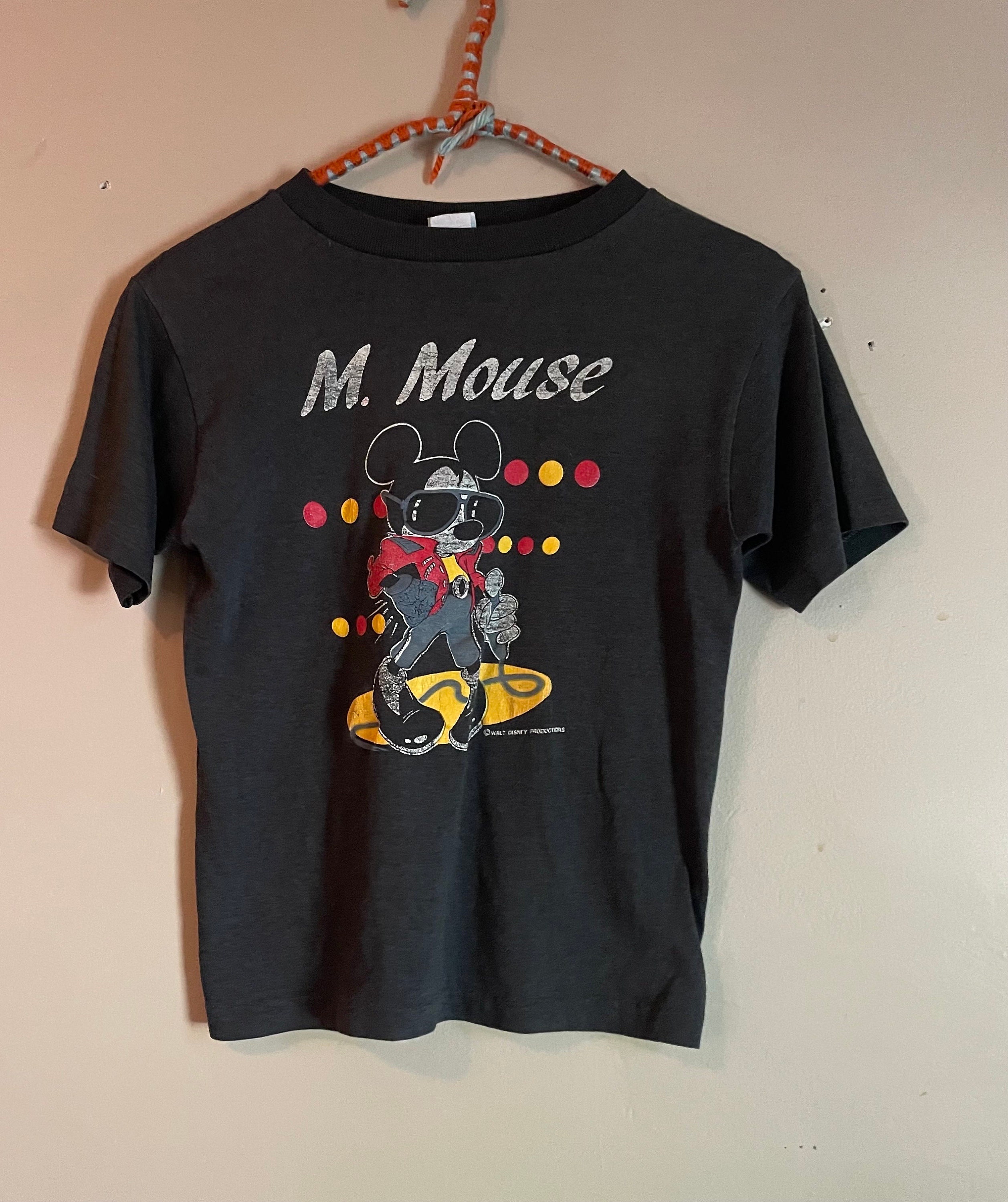 Vtg 1980s PAPER THIN MICKEY Mouse // Vintage Soft Faded Black Crop