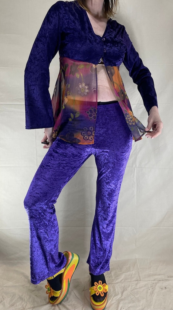 Vintage 1990s Purple Velvet Jumpsuit Deelite raver